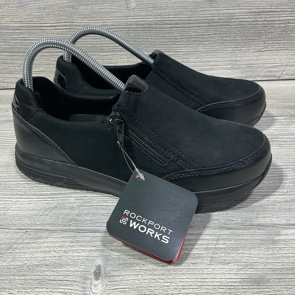 ROCKPORT Black Slip on Shoes Work Size 8.5 Shock Absorbing Slip Resistant NEW